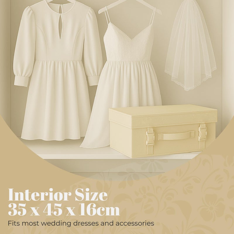 HANGERWORLD Wedding Dress Storage Box with Acid Free Tissue - Small, Ivory Gold Fleur de Lis Pattern - Image 3